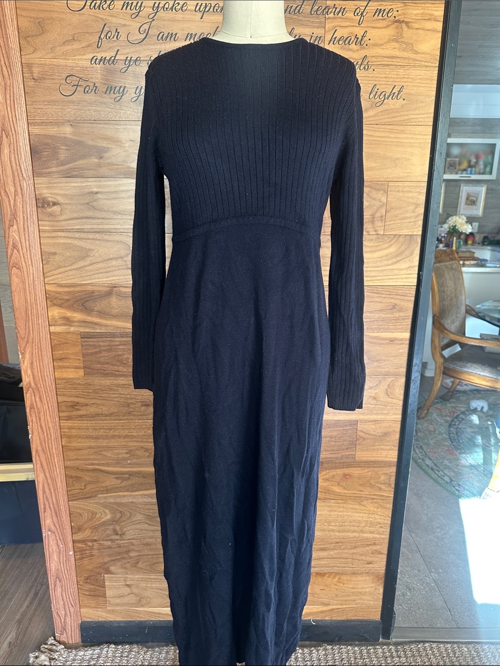 Nina Charles for Kasper ASL Navy blue Long-Sleeve Ribbed Knit Maxi Dress